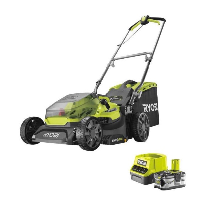 RYOBI - Tondeuse poussée 18V ONE+ - Ø coupe 37 cm - ramassage et mulching + 1 batterie 4,0 Ah et chargeur 2,0 A - RY18LM37A-14 RYOBI - Tondeuse poussée 18V ONE+ - Ø coupe 37 cm - ramassage et mulching + 1 batterie 4,0 Ah et chargeur 2,0 A - RY18LM37A-14