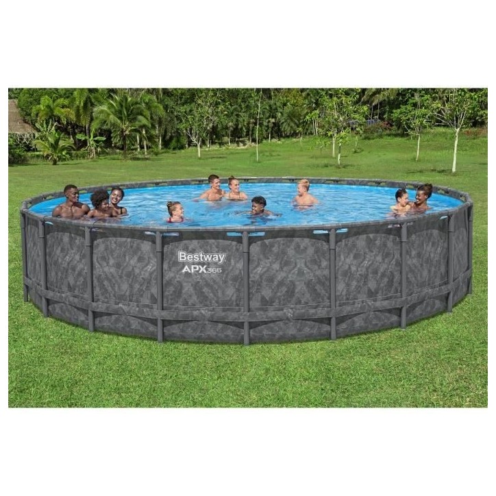 Kit piscine hors sol tubulaire BESTWAY - APX 365™ - 671 x 132 cm - Ronde (Filtre a sable, 500 g polysphere, échelle, bâche)