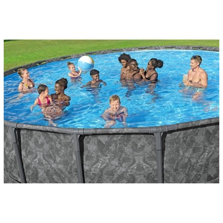 Kit piscine hors sol tubulaire BESTWAY - APX 365™ - 671 x 132 cm - Ronde (Filtre a sable, 500 g polysphere, échelle, bâche)