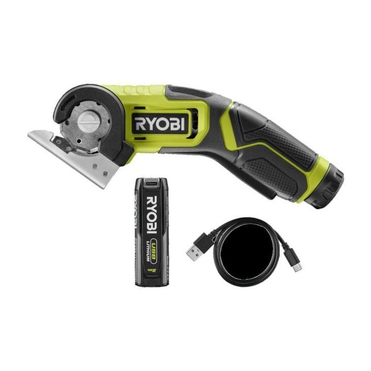 RYOBI - Mini-scie 4V USB Lithium - Câble USB C - 1 batterie 2,0 Ah - Livrée avec 1 lame 38 mm - RCT4-120G RYOBI - Mini-scie 4V USB Lithium - Câble USB C - 1 batterie 2,0 Ah - Livrée avec 1 lame 38 mm - RCT4-120G