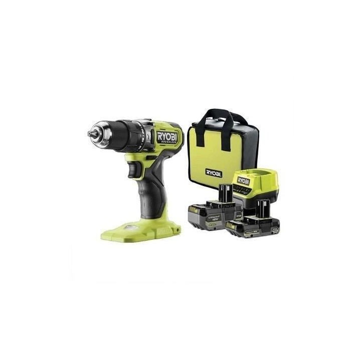RYOBI - Perceuse-visseuse a percussion BRUSHLESS 18V ONE+ 54 Nm - 2 batteries 4 & 2 Ah, chargeur & sac de transport - RPD18BL1-2