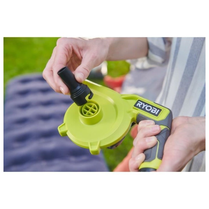 Gonfleur dégonfleur - RYOBI - 4V - Gros débit : 200 L/min - Livré avec 3 embouts de gonfleur Gonfleur dégonfleur - RYOBI - 4V - Gros débit : 200 L/min - Livré avec 3 embouts de gonfleur