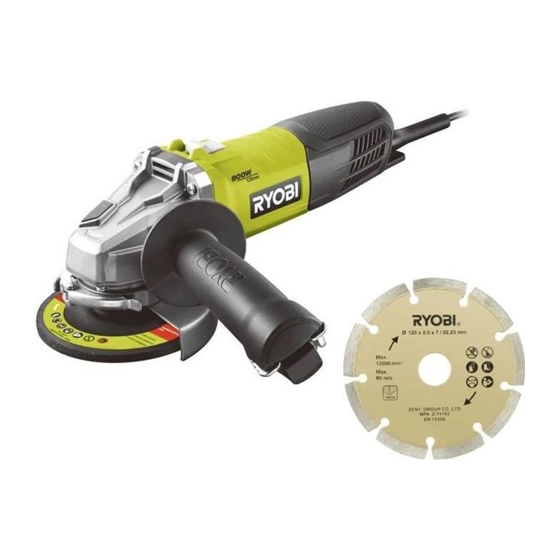 RYOBI - Meuleuse d'angle 800 W diam. 125 mm - 12 000 tr/min + sac, dis