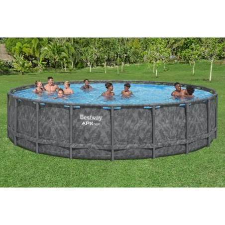 Kit Piscine hors sol tubulaire BESTWAY - APX 365™ - 610 x 132 cm - Ronde (Filtre a sable, 500g polysphere, échelle, bâche)