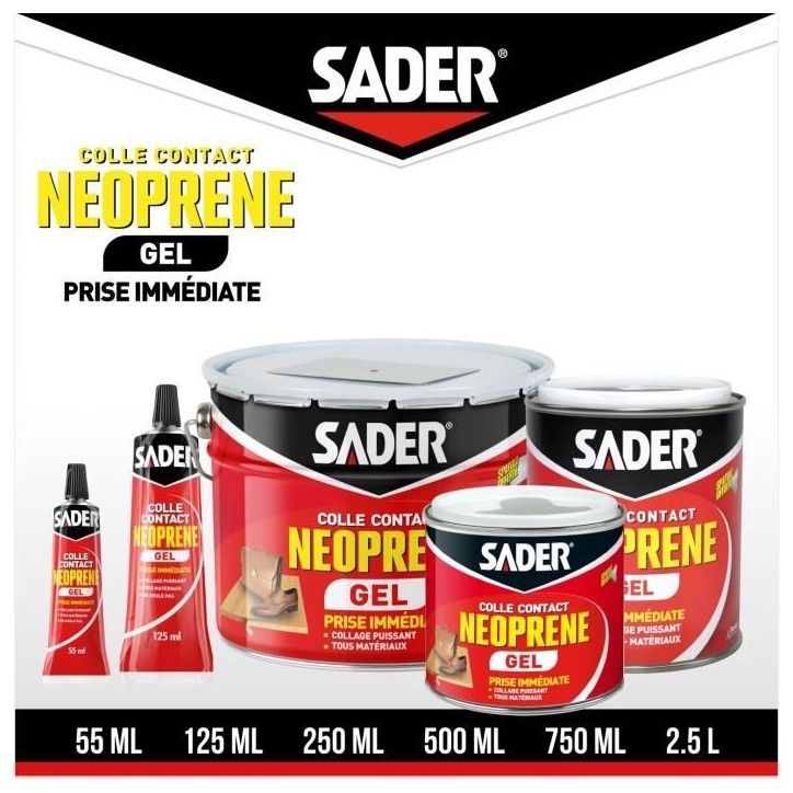 Colle contact néoprene gel extra forte - SADER - Tous matériaux - Prise immédiate - Tube 125 ml