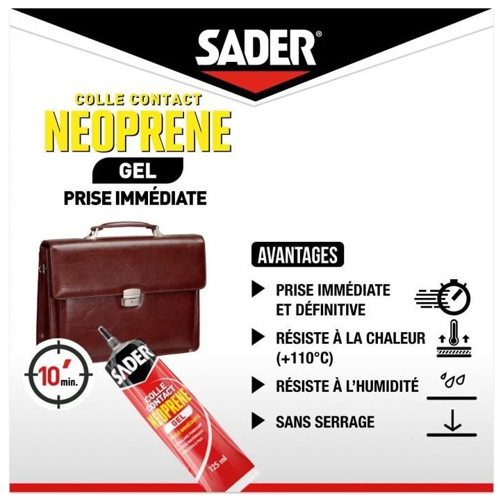 Colle contact néoprene gel extra forte - SADER - Tous matériaux - Prise immédiate - Tube 125 ml