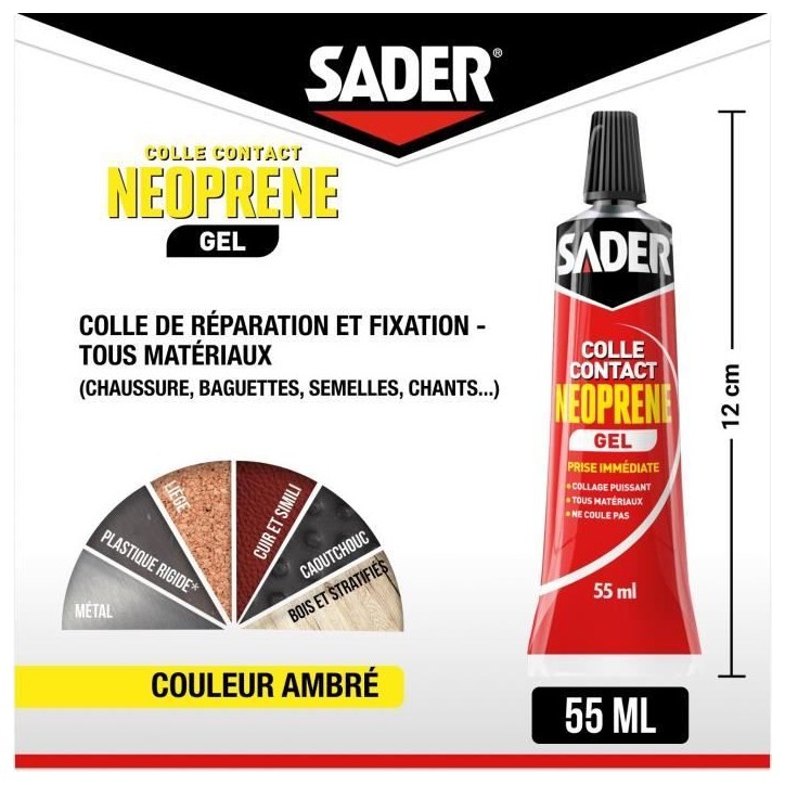 Colle contact néoprene gel extra forte - SADER - Tous matériaux - Prise immédiate - Tube 55 ml