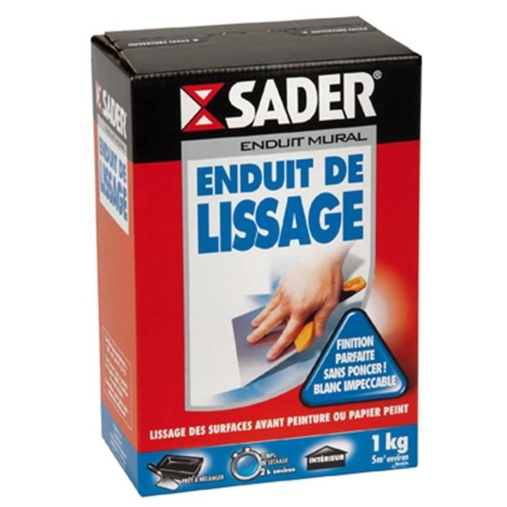 Enduit de lissage - SADER - Mur en pâte - Pret a l'emploi - Joint plaque de plâtre - Rebouchage - Pot 1,5 kg Enduit de lissage - SADER - Mur en pâte - Pret a l'emploi - Joint plaque de plâtre - Rebouchage - Pot 1,5 kg