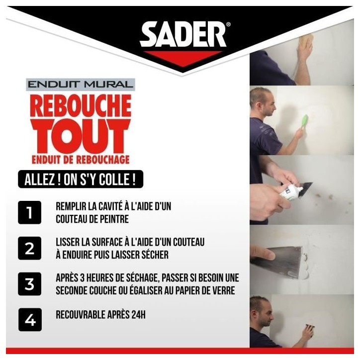 Enduit de rebouchage - SADER - Rebouche Tout - Pret a l'emploi - Trous et fissures - Joint plaque de plâtre - Tube 330 g Enduit de rebouchage - SADER - Rebouche Tout - Pret a l'emploi - Trous et fissures - Joint plaque de plâtre - Tube 330 g