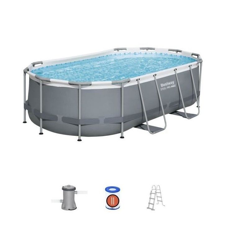 Kit Piscine hors sol tubulaire BESTWAY - Steel Pro MAX™ - 427 x 250 x 100 cm - Ovale (Avec filtre a cartouche, 1 cartouche et Kit Piscine hors sol tubulaire BESTWAY - Steel Pro MAX™ - 427 x 250 x 100 cm - Ovale (Avec filtre a cartouche, 1 cartouche et
