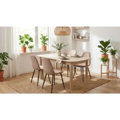 Table a Manger Extensible SAHARA -Beige & Chene Riva - Rectangulaire -