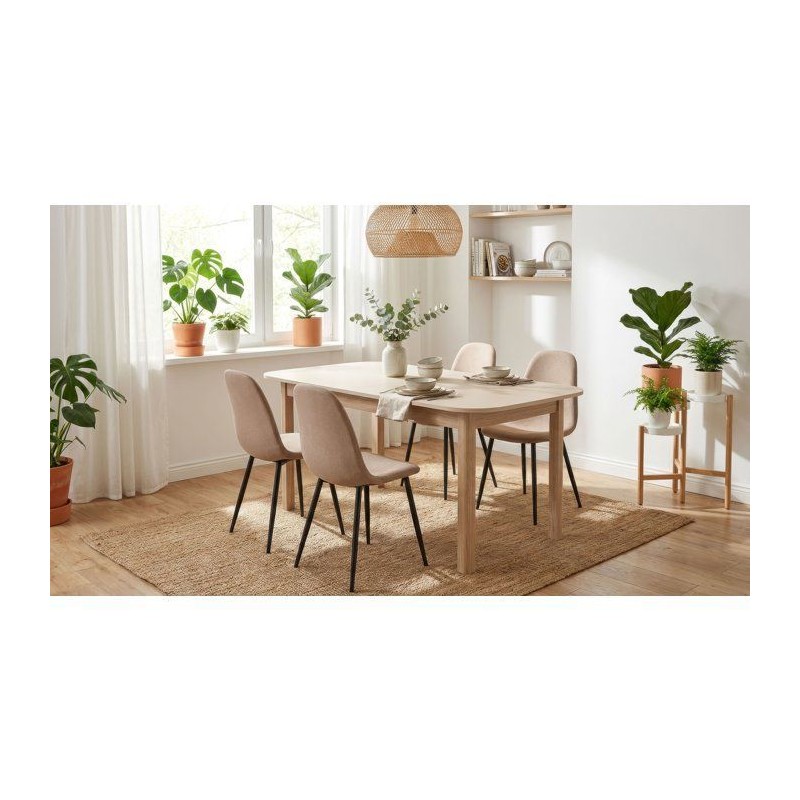 Table a Manger Extensible SAHARA -Beige & Chene Riva - Rectangulaire -