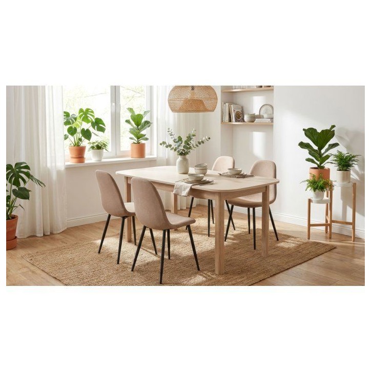 Table a Manger Extensible SAHARA -Beige & Chene Riva - Rectangulaire - 10 personnes - 160-200 x 90 x 76 cm