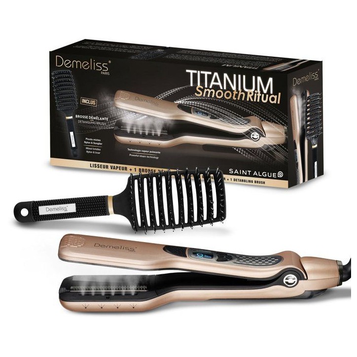 Lisseur vapeur - SAINT ALGUE - Coffret Demeliss TITANIUM SMOOTH RITUAL - Brosse démelante - Or Lisseur vapeur - SAINT ALGUE - Coffret Demeliss TITANIUM SMOOTH RITUAL - Brosse démelante - Or