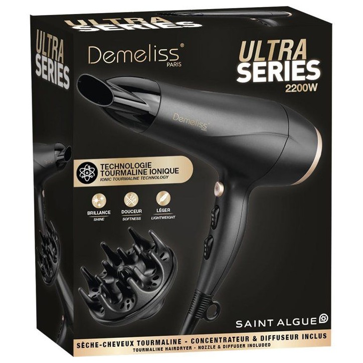Seche-cheveux - SAINT ALGUE - Demeliss Ultra Series - Diffuseur - 3 températures - 2200 W - Noir Seche-cheveux - SAINT ALGUE - Demeliss Ultra Series - Diffuseur - 3 températures - 2200 W - Noir