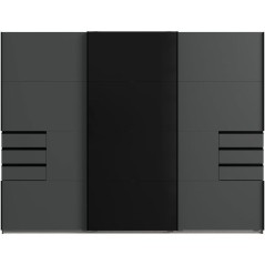 Armoire - Décor graphite et noir - 3 portes coulissantes + 6 tiroirs - L 270 x P 64 x H 210 cm - SAIGON