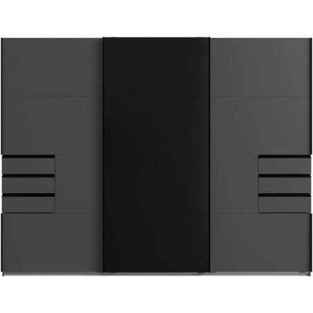 Armoire - Décor graphite et noir - 3 portes coulissantes + 6 tiroirs - L 270 x P 64 x H 210 cm - SAIGON