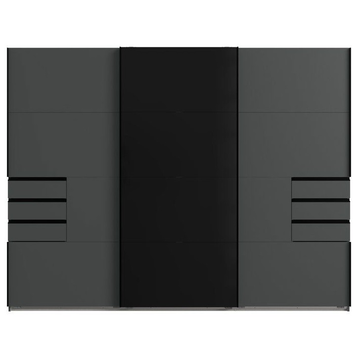 Armoire - Décor graphite et noir - 3 portes coulissantes + 6 tiroirs - L 270 x P 64 x H 210 cm - SAIGON Armoire - Décor graphite et noir - 3 portes coulissantes + 6 tiroirs - L 270 x P 64 x H 210 cm - SAIGON