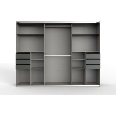 Armoire - Décor graphite et noir - 3 portes coulissantes + 6 tiroirs