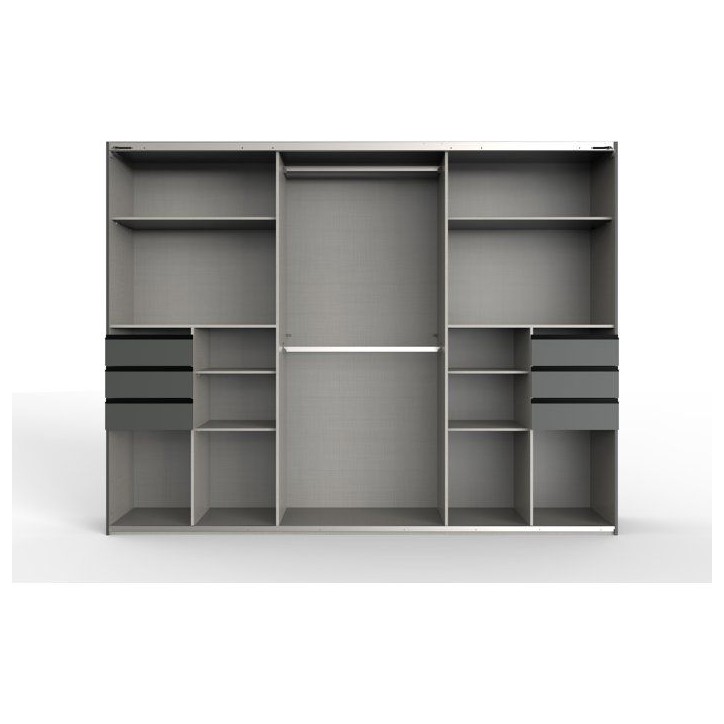 Armoire - Décor graphite et noir - 3 portes coulissantes + 6 tiroirs - L 270 x P 64 x H 210 cm - SAIGON Armoire - Décor graphite et noir - 3 portes coulissantes + 6 tiroirs - L 270 x P 64 x H 210 cm - SAIGON