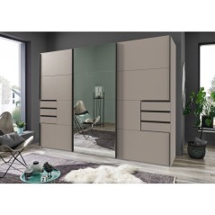 Armoire de chambre - SAIGON - Couleur Gris Sahara - 3 portes coulissan