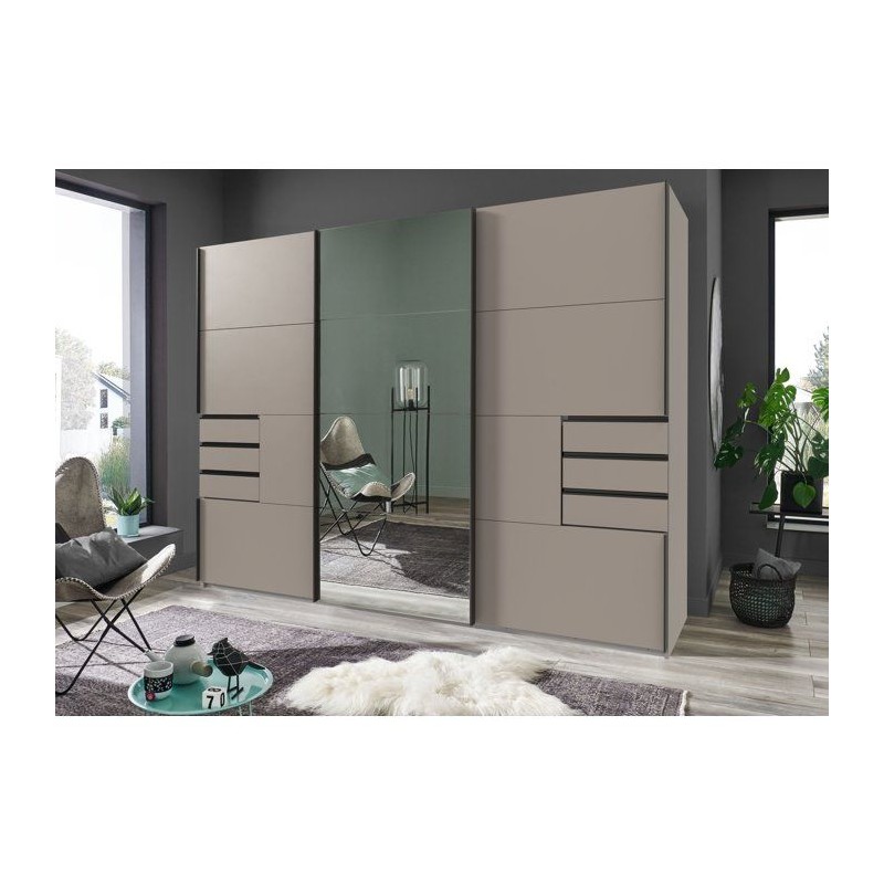 Armoire de chambre - SAIGON - Couleur Gris Sahara - 3 portes coulissan