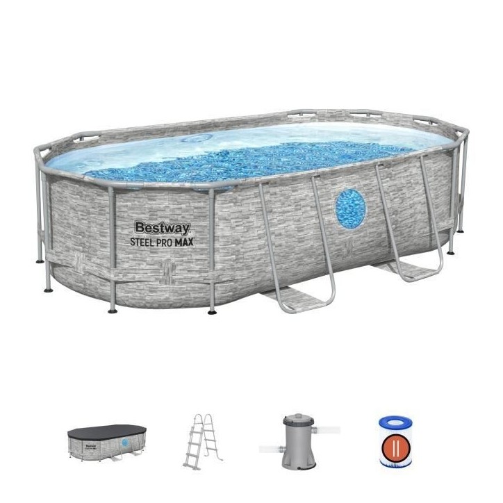 Kit Piscine hors sol tubulaire BESTWAY - Steel Pro MAX™- 427 x 250 x 100 cm - Ovale (Filtre a cartouche, échelle, bâche, 1 c Kit Piscine hors sol tubulaire BESTWAY - Steel Pro MAX™- 427 x 250 x 100 cm - Ovale (Filtre a cartouche, échelle, bâche, 1 c