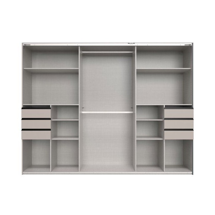 Armoire de chambre - SAIGON - Couleur Gris Sahara - 3 portes coulissantes dont 1 avec miroir - 6 tiroirs - L270 x P64 x H208 cm Armoire de chambre - SAIGON - Couleur Gris Sahara - 3 portes coulissantes dont 1 avec miroir - 6 tiroirs - L270 x P64 x H208 cm
