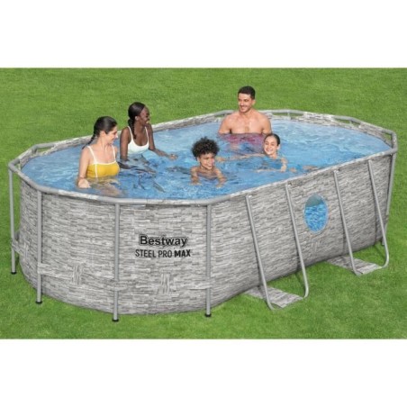 Kit Piscine hors sol tubulaire BESTWAY - Steel Pro MAX™- 427 x 250 x 100 cm - Ovale (Filtre a cartouche, échelle, bâche, 1 c