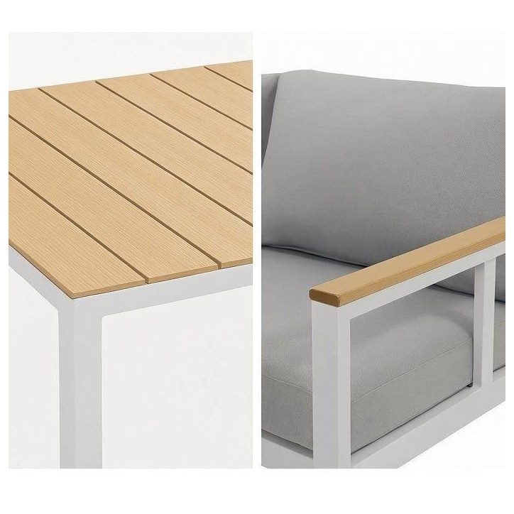 Salon de jardin d'angle 6 personnes - Aluminium - BAIA - canapé d'angle + 1 banc + table haute - Gris Salon de jardin d'angle 6 personnes - Aluminium - BAIA - canapé d'angle + 1 banc + table haute - Gris
