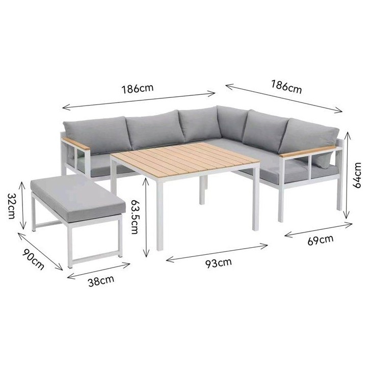 Salon de jardin d'angle 6 personnes - Aluminium - BAIA - canapé d'angle + 1 banc + table haute - Gris Salon de jardin d'angle 6 personnes - Aluminium - BAIA - canapé d'angle + 1 banc + table haute - Gris
