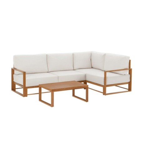 Salon de jardin canapé d'angle SANTA - Aluminium effet bois - 5 perso