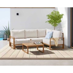 Salon de jardin canapé d'angle SANTA - Aluminium effet bois - 5 personnes - Ecru