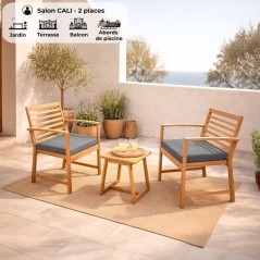 Salon de jardin en bois d'Acacia FSC avec coussins - CALI - 1 table ca