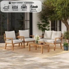 Salon de jardin - CASAIA - Aluminium effet bois - Gris clair - 4 perso