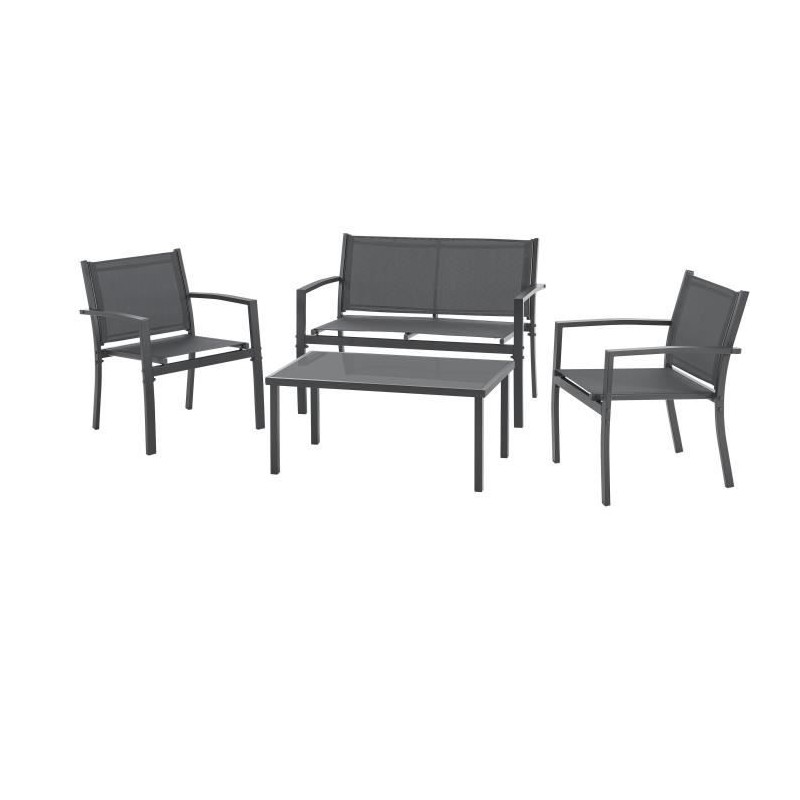 Salon de jardin CEBU - Structure Acier - 4 personnes - Gris