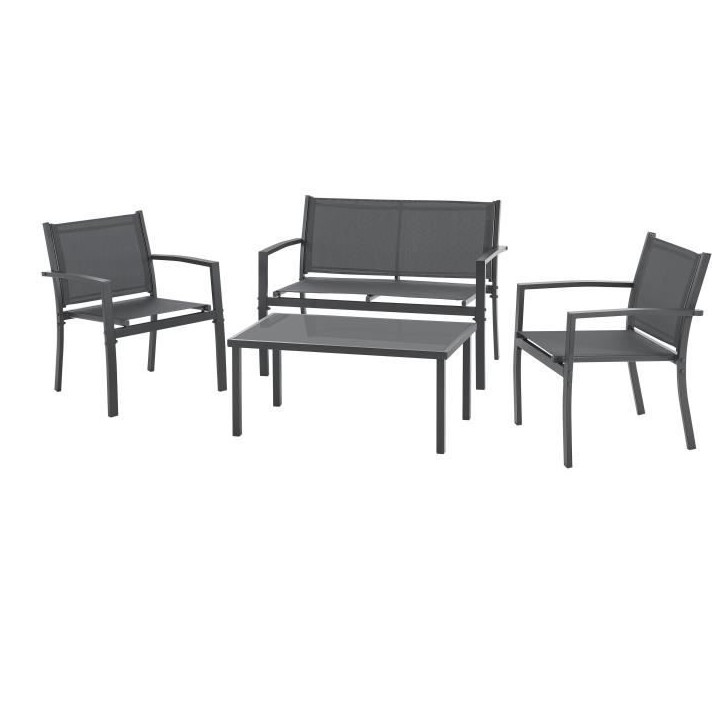 Salon de jardin CEBU - Structure Acier - 4 personnes - Gris Salon de jardin CEBU - Structure Acier - 4 personnes - Gris