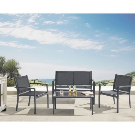 Salon de jardin CEBU - Structure Acier - 4 personnes - Gris