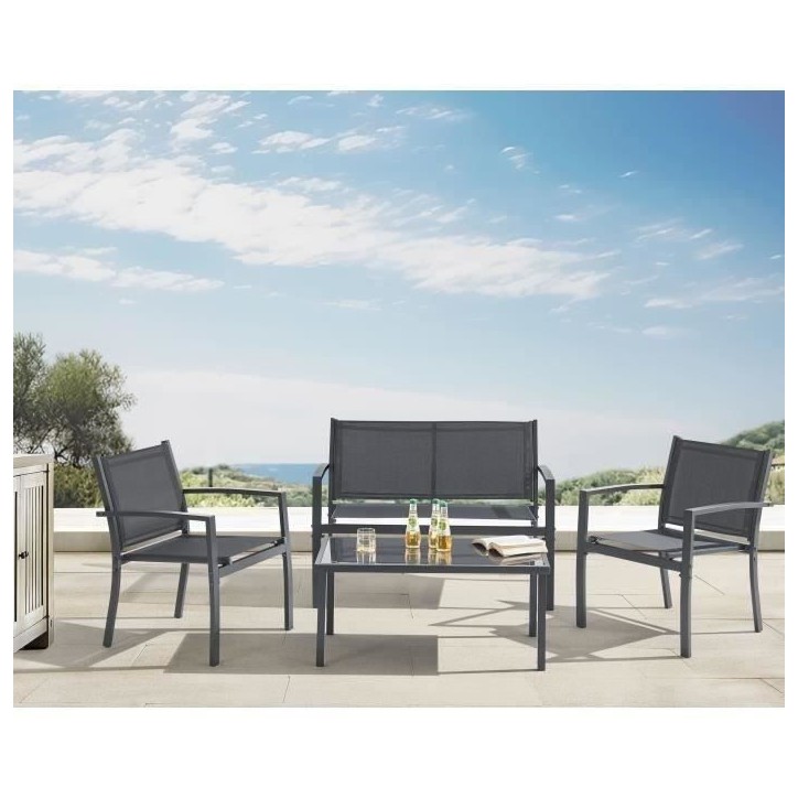 Salon de jardin CEBU - Structure Acier - 4 personnes - Gris Salon de jardin CEBU - Structure Acier - 4 personnes - Gris