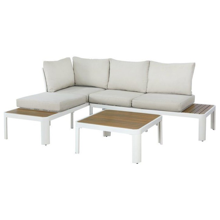 Salon de jardin - OLANA - Aluminium - Blanc et beige - 4 personnes Salon de jardin - OLANA - Aluminium - Blanc et beige - 4 personnes