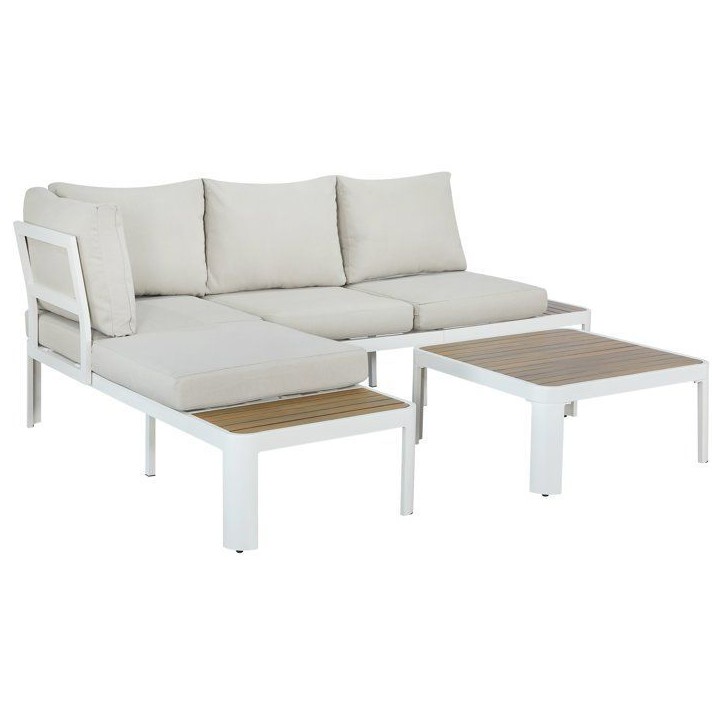 Salon de jardin - OLANA - Aluminium - Blanc et beige - 4 personnes Salon de jardin - OLANA - Aluminium - Blanc et beige - 4 personnes