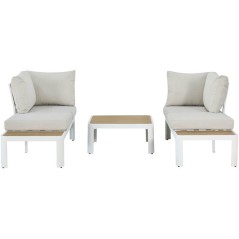 Salon de jardin - OLANA - Aluminium - Blanc et beige - 4 personnes