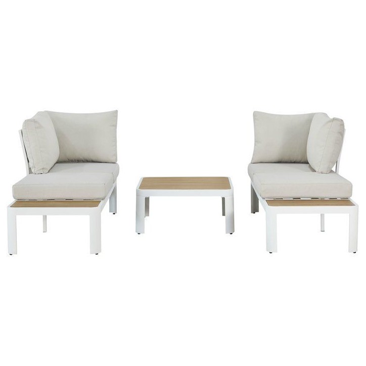 Salon de jardin - OLANA - Aluminium - Blanc et beige - 4 personnes Salon de jardin - OLANA - Aluminium - Blanc et beige - 4 personnes
