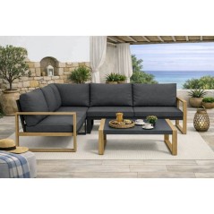 Salon de jardin d'angle - Aluminium effet bois - PUERTOCOR - 5 personn