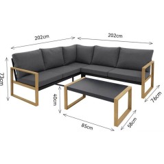 Salon de jardin d'angle - Aluminium effet bois - PUERTOCOR - 5 personn
