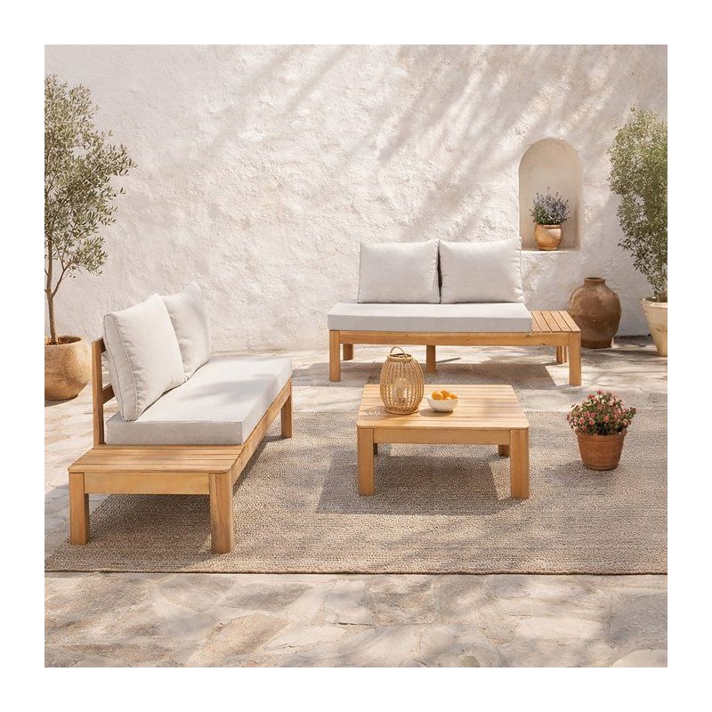Salon de jardin - SANA - Bois acacia FSC - 1 table basse et 2 canapés