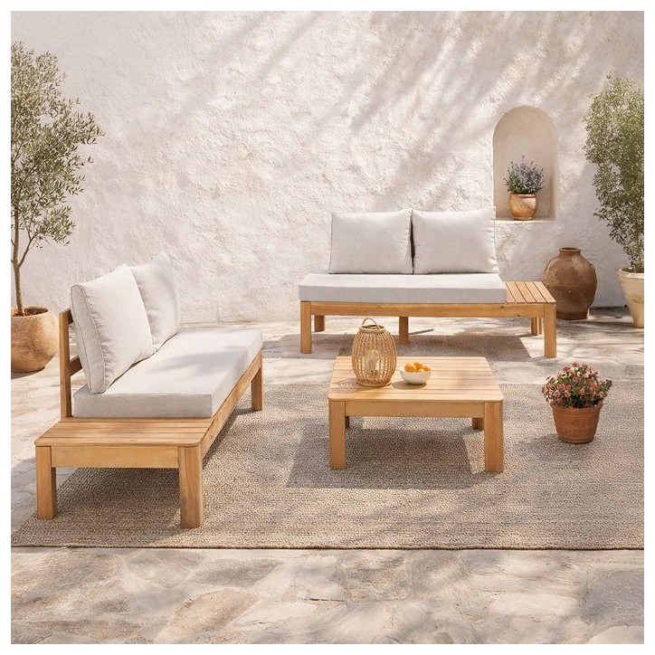 Salon de jardin - SANA - Bois acacia FSC - 1 table basse et 2 canapés - Gris clair - 4 personnes Salon de jardin - SANA - Bois acacia FSC - 1 table basse et 2 canapés - Gris clair - 4 personnes
