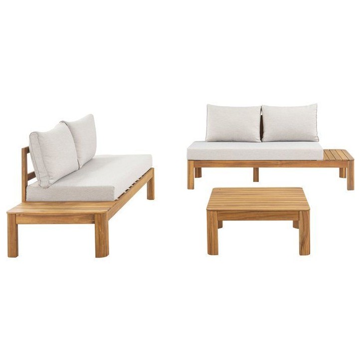Salon de jardin - SANA - Bois acacia FSC - 1 table basse et 2 canapés - Gris clair - 4 personnes Salon de jardin - SANA - Bois acacia FSC - 1 table basse et 2 canapés - Gris clair - 4 personnes