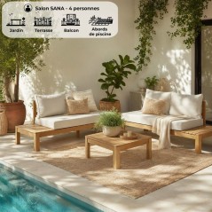 Salon de jardin - SANA - Bois acacia FSC - 1 table basse et 2 canapés