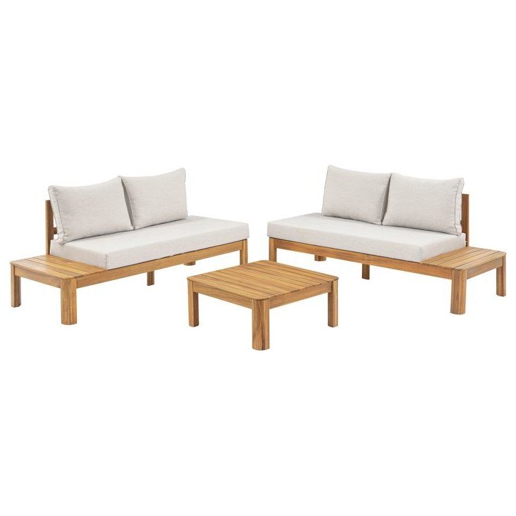Salon de jardin - SANA - Bois acacia FSC - 1 table basse et 2 canapés - Gris clair - 4 personnes Salon de jardin - SANA - Bois acacia FSC - 1 table basse et 2 canapés - Gris clair - 4 personnes